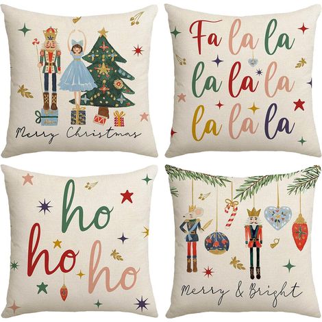 Fundas de cojín navideñas con diseño de Cascanueces, 45 x 45 cm, juego de 4, decoración navideña para el hogar, fundas de cojín de Feliz Navidad para sofá y dormitorio. (1/5)
