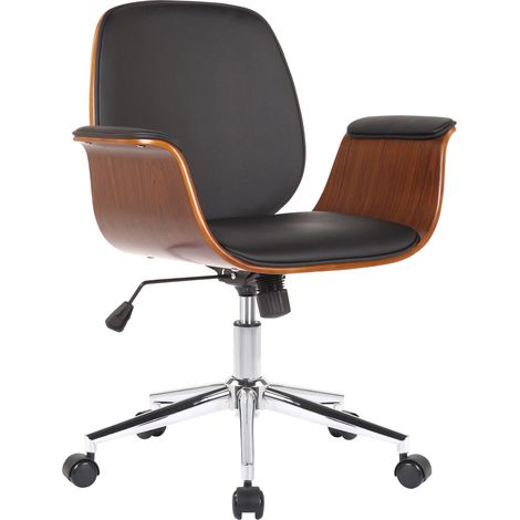Silla de oficina moderna y confortable reposabrazos curvos regulable en altura en madera sintética y metal negro BUR10553