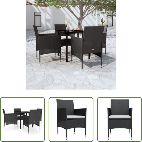 Table de jardin - Ensemble à manger de jardin avec coussins 5 pcs Noir (1/5)