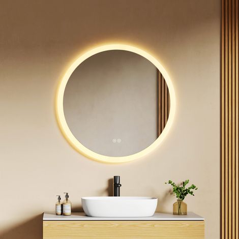 EMKE LED Badspiegel rund 70 cm mit Antibeschlag, 3 Lichtfarben, dimmbar, Touch, Badezimmer Spiegel Wandmontage (1/5)