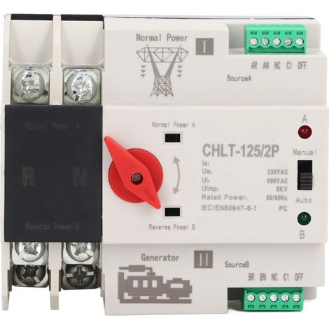 Interruptor de transferencia automática de doble alimentación ignífugo de 100 A – Para centros comerciales, 230 V CA