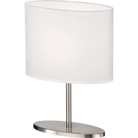 Lampe de table Modena Nickel mat Abat-jour en tissu blanc chintz L : 20 cm, l : 10 cm, H : 27 cm Avec interrupteur à cordon 1 ampoule E14 max. 25 W sans ampoule (1/2)