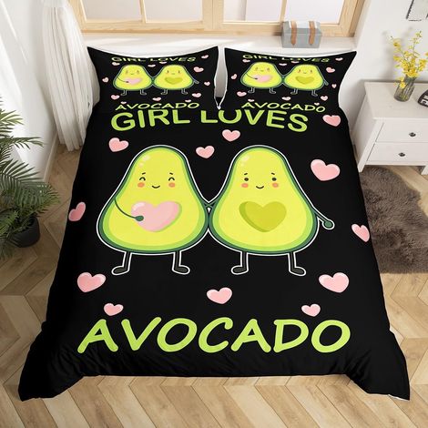 Parure de lit pour fille - 135 x 200 cm - Motif dessin animé - Housse de couette pour enfants et femmes - Vert - Fraîcheur fruit - Pour les amateurs - Avec 1 taie d'oreiller (1/5)