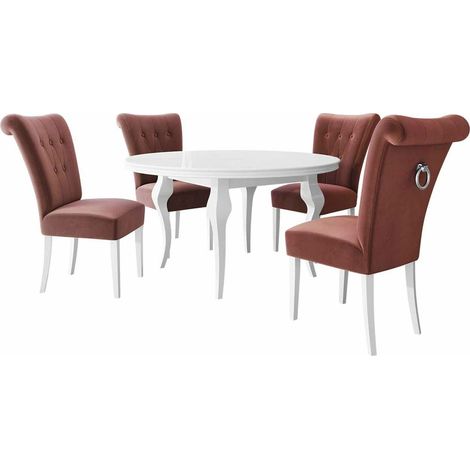 Conjunto de mesas y sillas para comedor Racine 142, Blanco + Magic Velvet 2258, 76x0x0cm, Diámetro: 100, Número de asientos: 4, Estilo: Contemporary (1/5)
