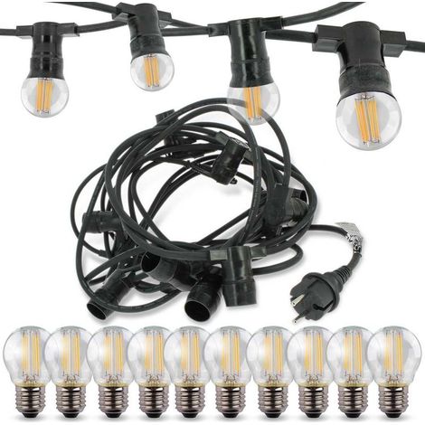 Guirlande Guinguette Professionnelle 10 Ampoules LED E27 4W Blanc Chaud 10 Mètres Interconnectable (1/5)