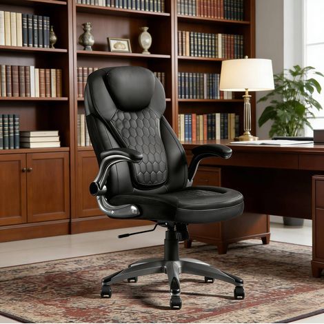 Bürostuhl ergonomisch höhenverstellbar 150 kg Schwarz OKMYHOME (1/5)