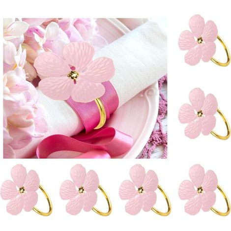 Ronds de serviette floraux, ronds de serviette de Noël, ronds de serviette de mariage, rose, lot de 6 (1/5)