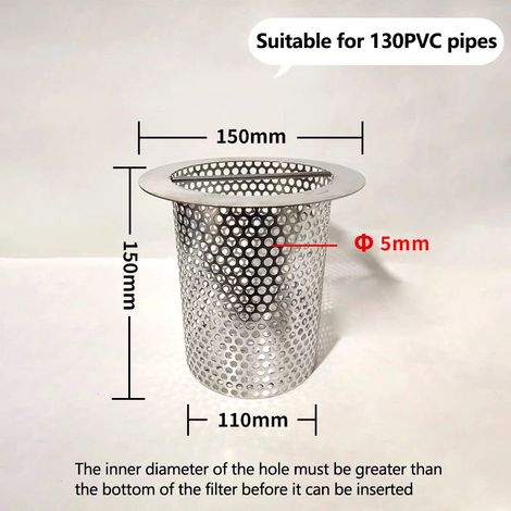 (130-15) Grande bonde de fond de baignoire extérieure en acier inoxydable, filtre à tamis épais soudé manuellement, sur mesure. (1/4)