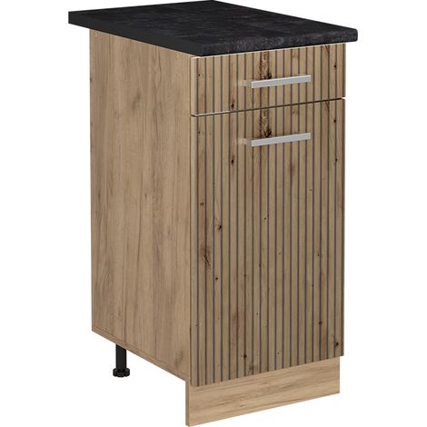 Mobiletto base cucina R-Line, Rovere artigianale/Rovere dorato, 40 cm piano di lavoro Antracite, Vicco (1/5)