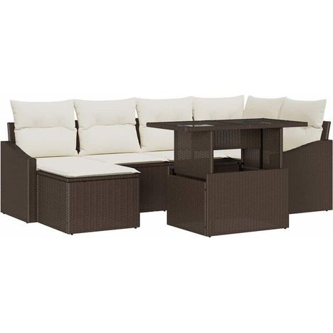 Ensemble de canapé de jardin 7 pièces, marron et beige (1/5)