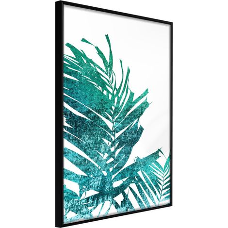 Affiche Murale Encadrée "Teal Palm on White Background" 40 x 60 cm Noir