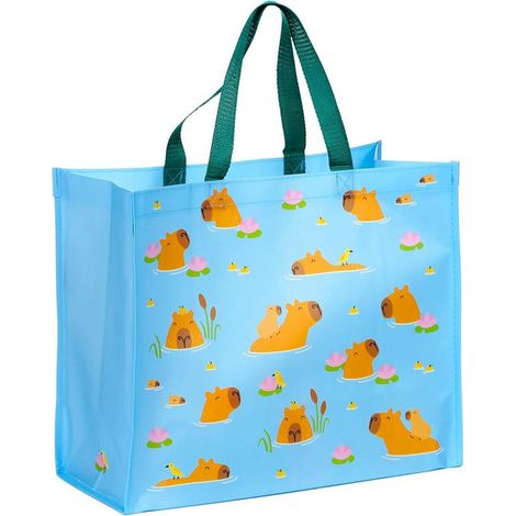 Lebez shopper tela capibara, stampa bifacciale, borsa tote bag, 34x40 cm, Bianco, leggera, scuola e tempo libero