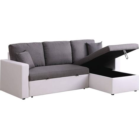 Sofá esquinero convertible "Alain" - 3 plazas - Gris / Blanco