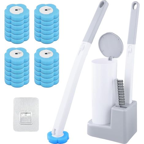 Brosse WC Jetable, Nettoyage de Brosse de Toilette Murale pour la Salle de Bain, Kit de Baguette avec 24 Recharges de Détergent, Barre de Nettoyage de Toilette pour Salle de Bain, WC (1/5)
