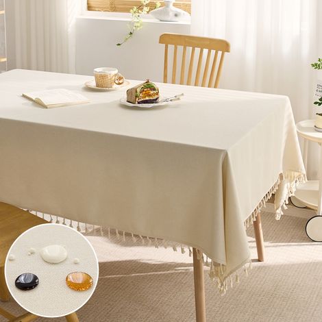 Mantel rectangular de mezcla de algodón y lino, lavable y resistente a las manchas, de 140 x 220 cm, apto para mesas de cocina y comedor. (1/4)