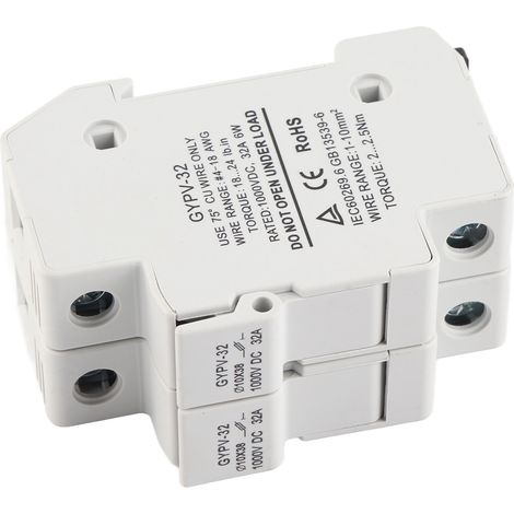 2P 32A PV-Sicherungshalter mit 2 x 20A Photovoltaik-Sicherungen, Stromerzeugungssystem, 1000VDC, DC-Schutz, robustes Gehäuse. (1/5)