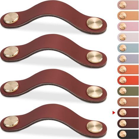 Poignée Meuble Cuir Vintage 4 Pièces Bouton Porte Placard Tiroir Armoire Commode Cuisine Salle de Bain Brun 128mm (1/4)