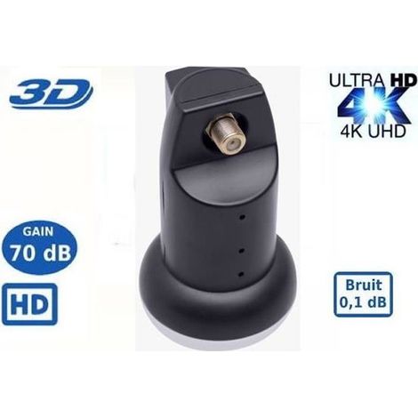 LNB Single PL-1, 0.1dB High Gain 70 DB - Tête Parabole Universelle Compatible Full HD 4K TNTSATCanal+ Astra et FRANSAT