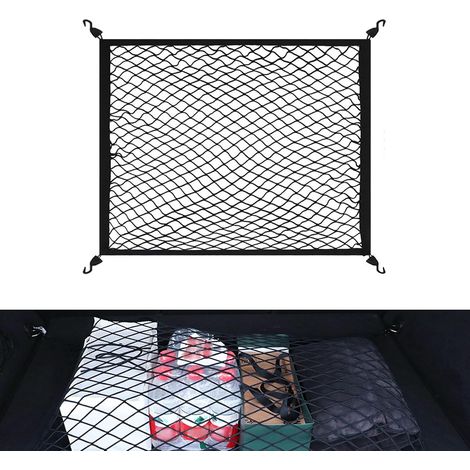 CCYKXA Filet de coffre, 80 x 60 cm, filet à bagages avec 4 crochets, filet de chargement élastique, organisateur de chargement, filet de rangement pour voitures, camions et SUV (1/5)