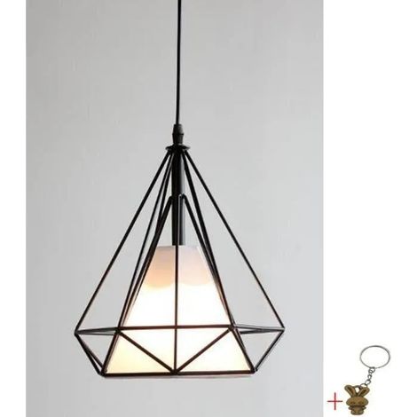 BK Suspension Zébulon Fer LIGNES DROITES cage géométrique diamant design vintage scandinave lampe moderniste Noir+Cadeau Porte-clés (1/4)