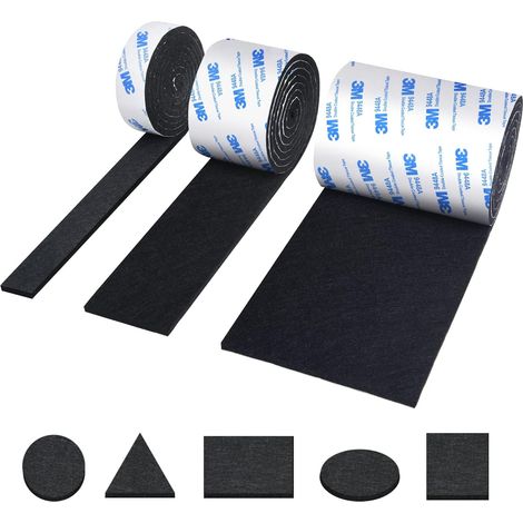 Feutre Autocollant Noir - 3 Rouleaux - Fibres Haute Densité - Protection Sols et Meubles - Intérieur Bureau Salon - 120x10cm 120x5cm 120x2cm (1/5)