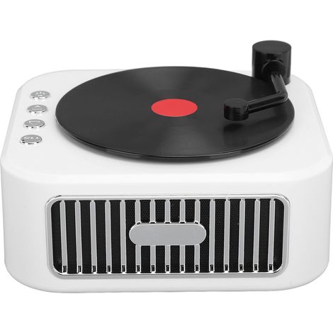 Platine vinyle portable sans fil, 3 modes, son stéréo HiFi, idéale pour la maison, la chambre ou le bureau (blanche, avec micro intégré). (1/5)