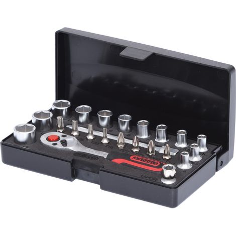 Kstools – Coffret cliquet et douilles 23 pièces – Acier chrome vanadium – Douilles dentelées pour vis hexagonales – Boîte en plastique ABS