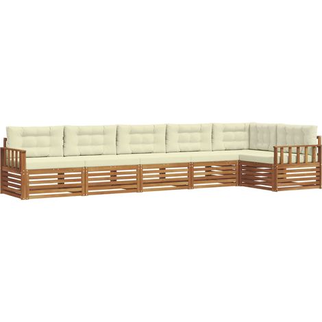 Conjunto de sofás de exterior con cojín 6 pcs Natural y Crema vidaXL