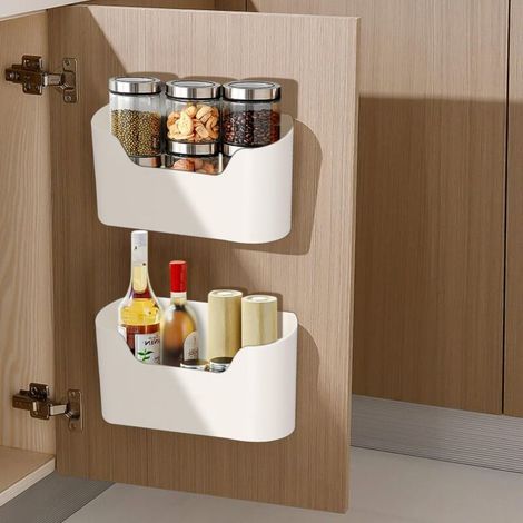 2 pièces Armoires de Cuisine Porte Boîte de Rangement,Adhésive Boîte de Rangement Murale,Boîte D'organisation (1/5)
