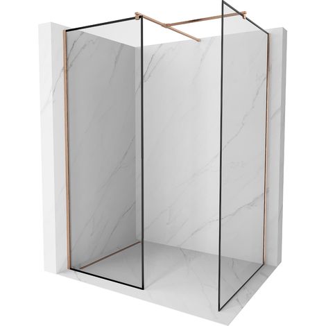 Mexen Kioto Duschwand Walk-in 140 x 120 cm, schwarzes Muster, gebürstetes Kupfer - 800-140-202-65-70