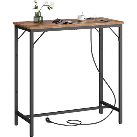 Table de Bar avec multiprise, Table de Cuisine Haute, Structure renforcée, Design Fin, Style rétro, pour Cuisine, Salon, Salle de réunion, Bar, Marron Rustique (1/5)
