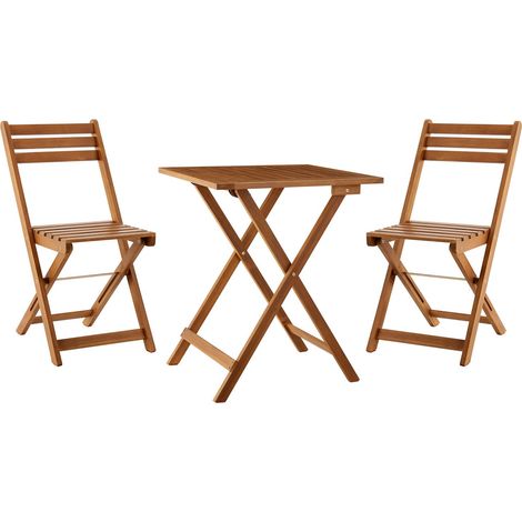 Juskys Balkonmöbel Set Bala - Sitzgruppe 3 teilig aus Holz für 2 Personen, klappbar, platzsparend - Gartenmöbel Tisch Stühle Balkonset Klappstuhl (1/5)