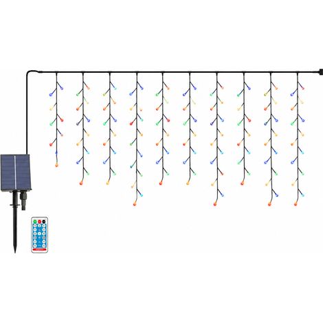 Guirlande Rideau LED Solaire Multicolore 264 LED avec Télécommande, Étanche pour Jardin et Noël (1/5)
