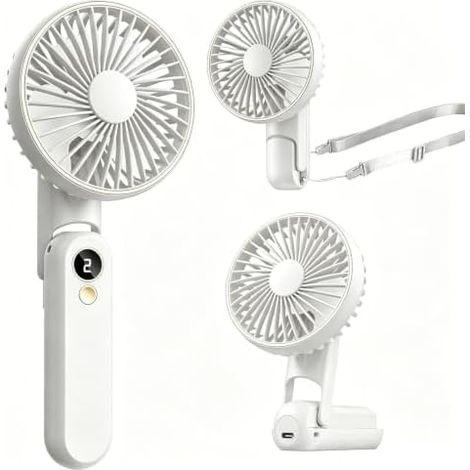 Ventilateur à main, mini ventilateur portable USB rechargeable 4000 mAh, ventilateur de poche avec 5 Vitesses, ventilateur de bureau 180° pliable avec écran LED pour bureau, voyage, plage, camping (1/5)