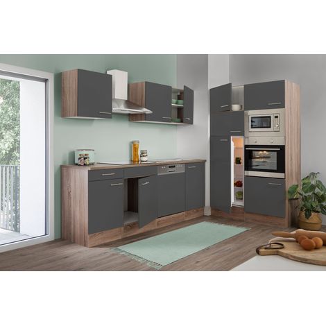 Küche Küchenzeile Leerblock Einbauküche Eiche York Grau Oliver 340 cm Respekta