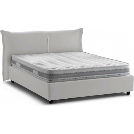 Dmora - Doppelbett Dbiasc, Containerbett mit Stoffbespannung, 100% Made in Italy, Frontöffnung, inklusive Matratze 160 x 200 cm, Weiß