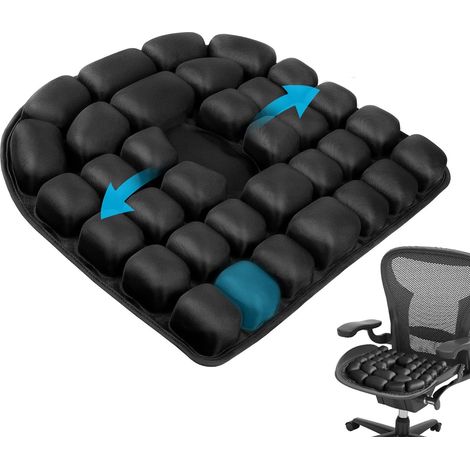 Coussin Antiescarres, Siège Auto Gonflable Ergonomique à Cellules d'air 3D pour Soulager la Pression du Coccyx, pour Bureau, Voiture, Fauteuil Roulant, Moto et Voyage (45x40cm, Noir) (1/5)