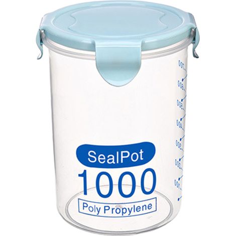Contenitore in plastica trasparente per alimenti da cucina, cereali, legumi, frutta secca (blu, 1000 ml)
