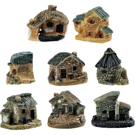 8 Pièces Jardin Fée Miniature Pierre Maisons Mini Cottage Miniatures Accessoires Mini Pierre Village Poupée Fée Décoration de Maison de Fleur (1/5)
