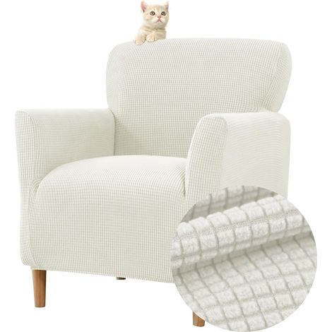 Housse élastique fauteuil 1 place, housse fauteuil jacquard housse club Chesterfield protège-fauteuil lavable salon tub chaise (Blanc) (1/5)