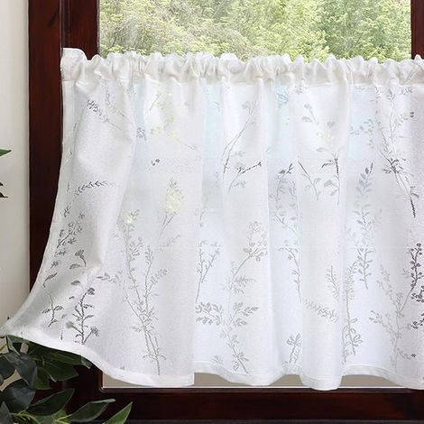 cortina corta de cocina, cortinas blancas tipo café, cortina semitransparente, cortina pequeña para sala de estar, armario, 45 cm de alto x 100 cm de ancho. (1/5)