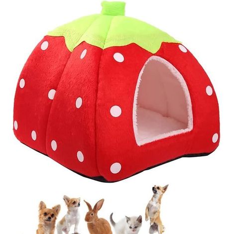 Lit pour animal Leytn® - Niche confortable pour chat, chien ou lapin - Rouge et rose - 43x43x45cm (1/4)
