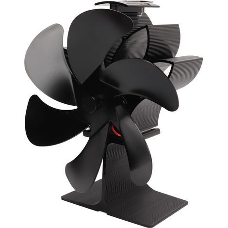 Ventilateur de cuisine écologique à 6 pales, noir, résistant aux hautes températures, à démarrage automatique et à économie d'énergie, alimenté par la chaleur. Idéal pour la maison. (1/5)
