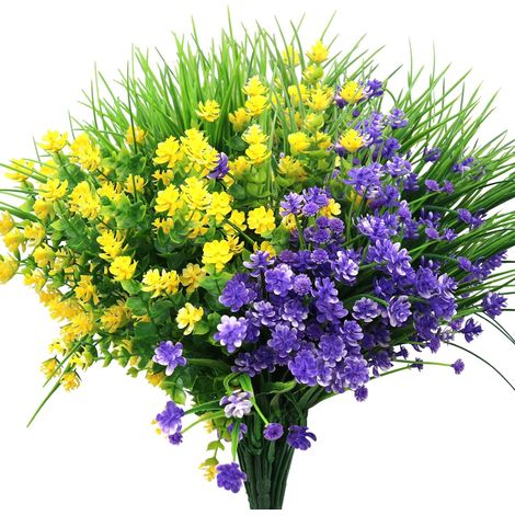 9 Bouquets Fleurs Artificielles Deco, 3 Types UV Résistant Bouquet en Plastique Fleurs Buissons de Fleurs Plantes Suspendues Plantes Artificielles pour Maison Balcon Jardin Extérieur (1/2)