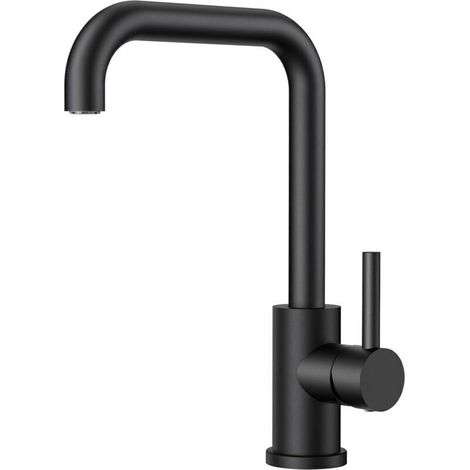 Schwarze Küchenarmatur, 360° schwenkbare Küchenmischbatterie, Edelstahl, einhebelig, L-förmig, Einlochmontage (1/3)