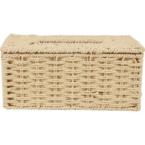 Boîte à mouchoirs en rotin, porte-serviette vintage, couvercle de conteneur de stockage, décoration de bureau (beige) (1/5)