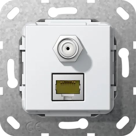 Gira MJ RJ45 Cat.6A 10 Gbit Toma SAT-F Conj. inserto Blanco puro [569703], 5697 03