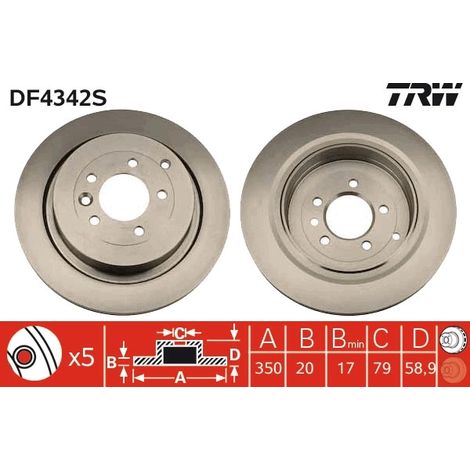 Lot de 2 Disques de frein TRW Automotive DF4342S LAND ROVER 4H221027EA LR189034