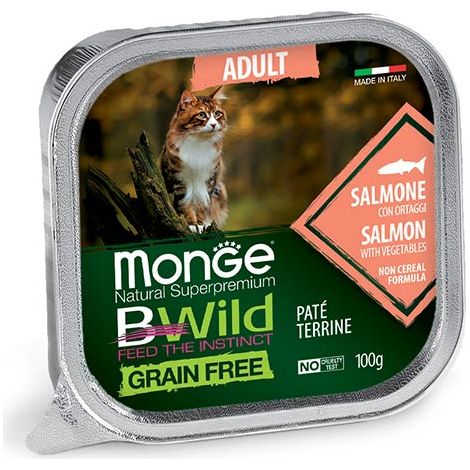 Monge Cat Bwild Grain Free Adult Patè Salmone  - Monge Cat Bwild Grain Free Adult Patè Salmone - Vaschetta Da 100 Gr