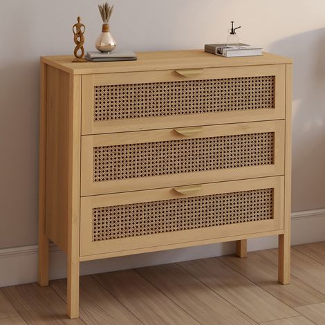 Arcón EDHEN de 3 cajones, 80 cm, mimbre color madera
